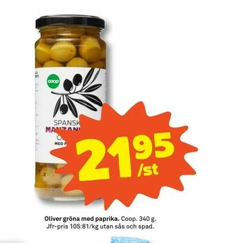 Stora Coop Oliver gröna med paprika erbjuda