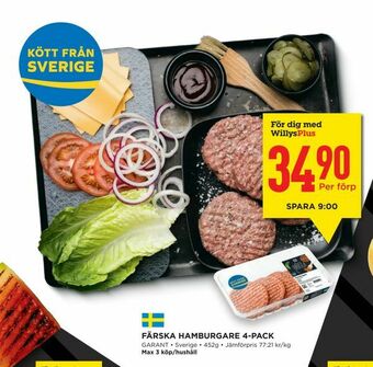 Willys Färska hamburgare 4-pack erbjuda
