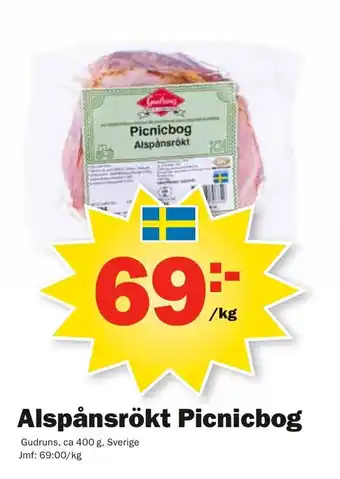 Pekås Gudruns Alspånsrökt Picnicbog 400g erbjuda