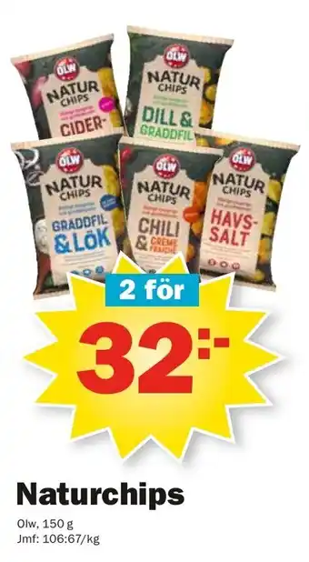 Pekås Olw Naturchips 150g erbjuda
