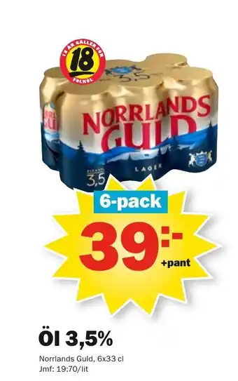 Pekås Norrlands Guld Öl 3,5% 6x33cl erbjuda