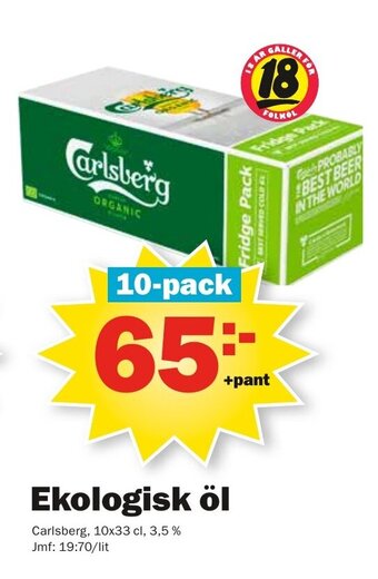 Pekås Carlsberg Ekologisk öl 10x33cl erbjuda
