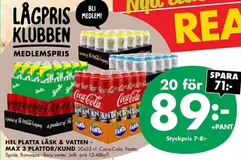 ÖoB Coca-Cola, Fanta, Sprite Hel Platta Läsk & Vatten-Max 3 Plattor/Kund 20x33cl erbjuda