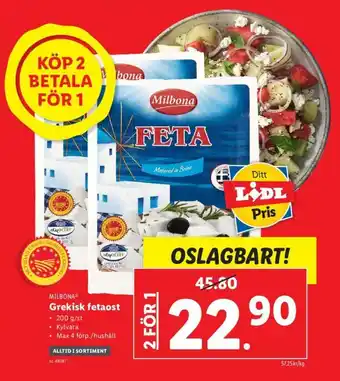 Lidl Milbona Grekisk fetaost 200g/st erbjuda