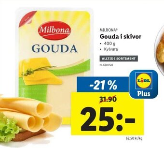 Lidl Milbona Gouda i skivor 400g erbjuda