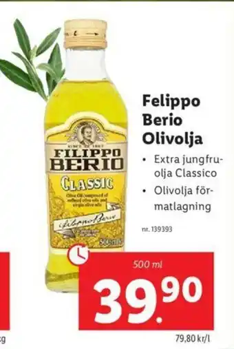 Lidl Felippo Berio Olivolja 500ml erbjuda