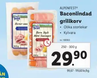 Lidl Alpenfest Baconlindad grillkorv 250-300g erbjuda