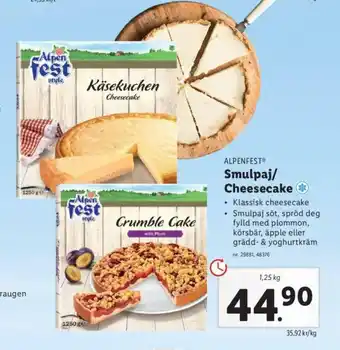 Lidl Alpenfest Smulpaj/Cheesecake 1,25kg erbjuda