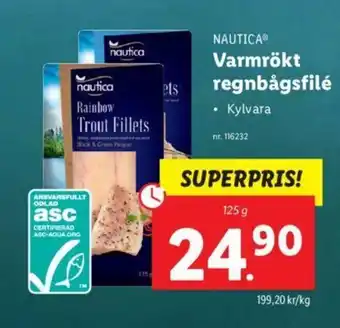 Lidl Nautica Varmrökt regnbågsfilé 125g erbjuda