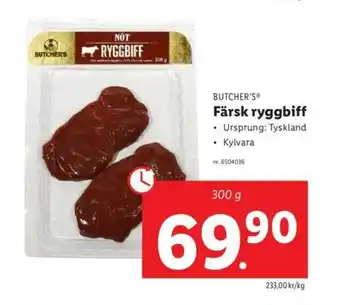 Lidl Butcher's Färsk ryggbiff 300g erbjuda