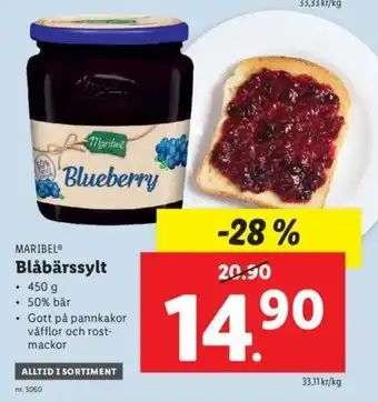 Lidl Maribel Blåbärssylt 450g erbjuda