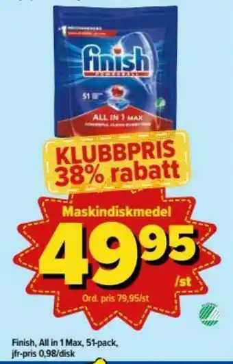 Östenssons Finish Maskindiskmedel All in 1 Max 51-pack erbjuda