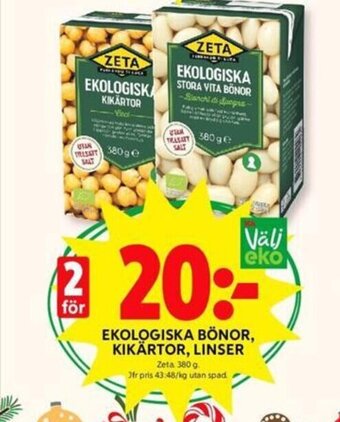 ICA Kvantum Ekologiska Bönor, Kikärtor, Linser erbjuda