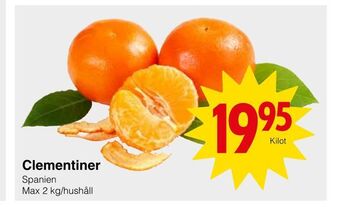 Matöppet Clementiner erbjuda