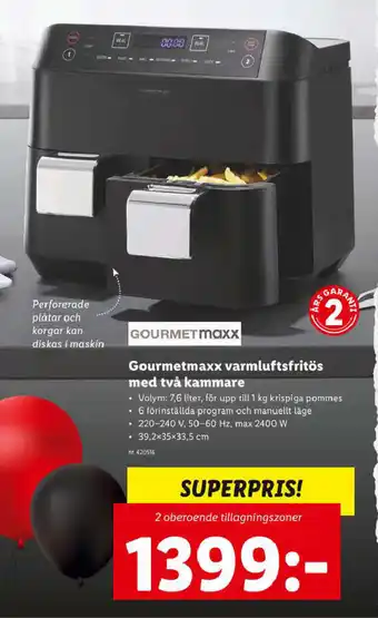 Lidl Gourmetmaxx varmluftsfritös med två kammare erbjuda