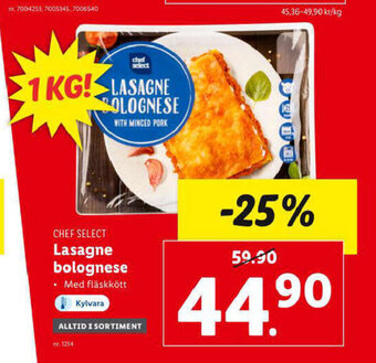 Lidl Chef Select Lasagne bolognese erbjuda