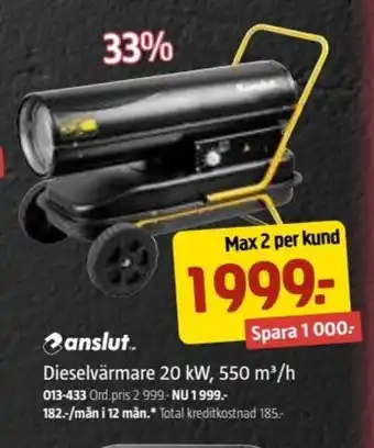 Jula Anslut Dieselvärmare 20 KW, 550 m/ h erbjuda