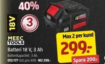 Jula Meec Tools Batteri 18 V, 3 Ah erbjuda