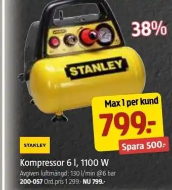 Jula Stanley Kompressor 6 l, 1100 W erbjuda