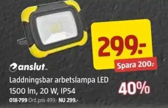 Jula Anslut Laddningsbar arbetslampa LED 1500 Im,20 W, IP54 erbjuda