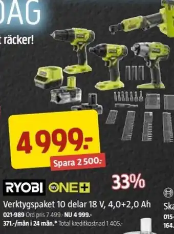 Jula Ryobi Verktygspaket 10 delar 18 V,4, 0+2 0 Ah erbjuda
