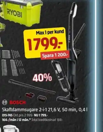 Bosch Skaftdammsugare 2-i-1 21,6 V,50 min,0.4 I