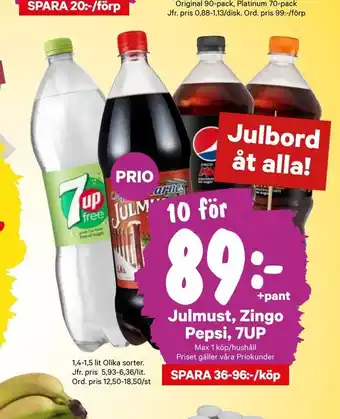 City Gross Julmust, zingo pepsi, 7up erbjuda