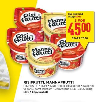 Willys Hemma Risifrutti, mannafrutti erbjuda