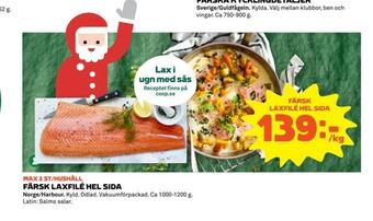 Coop Extra Färsk laxfilé hel sida erbjuda