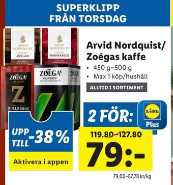 Lidl Arvid nordquist/ zoégas kaffe erbjuda