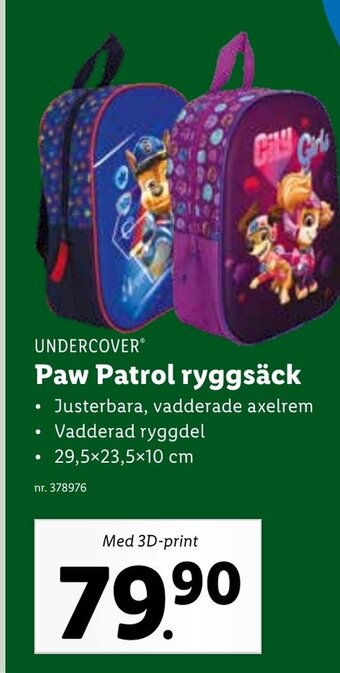 Lidl Undercover Paw Patrol ryggsäck erbjuda