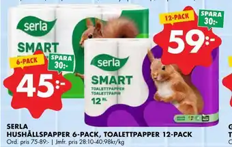 ÖoB Serla hushållspapper 6-pack, toalettpapper 12-pack erbjuda