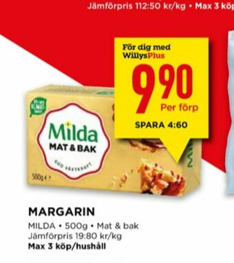 Willys Milda Margarin erbjuda