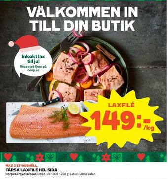 Coop Daglivs Färsk laxfilé hel sida erbjuda