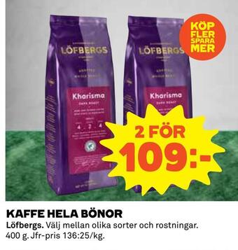 Coop Kaffe hela bönor erbjuda