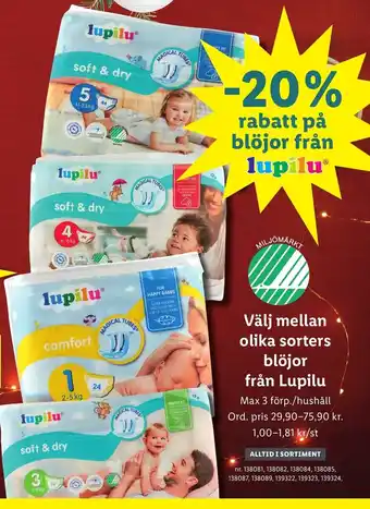 Lidl Välj Mellan Olika Sorters Blöjor Från Lupilu erbjuda