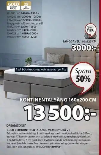 JYSK Dreamzone Gold C110 Kontinentalsäng Memory Grå-21 erbjuda