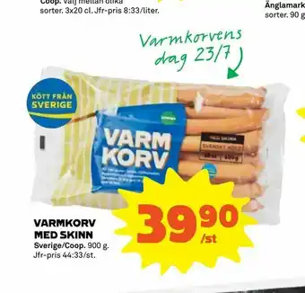 Coop Extra Varmkorv med skinn erbjuda
