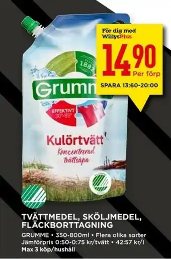 Willys Tvättmedel, Sköljmedel, Fläckborttagning erbjuda