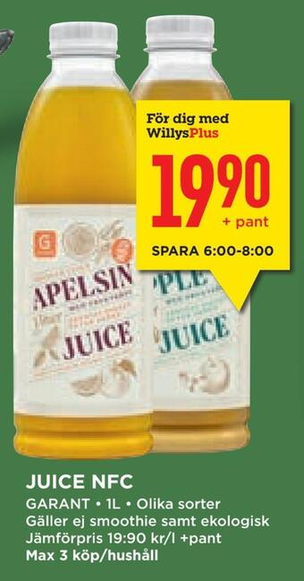 Willys Hemma Juice nfc erbjuda