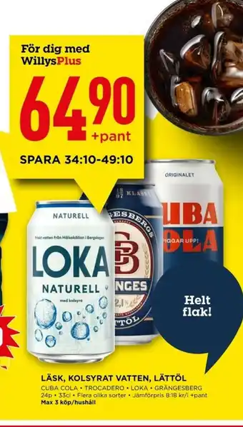 Willys Läsk, Kolsyrat Vatten, Lättöl erbjuda