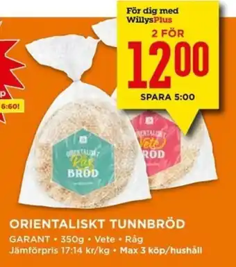 Willys Orientaliskt Tunnbröd 350g erbjuda