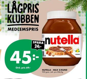 ÖoB Nutella - max 2/kund erbjuda