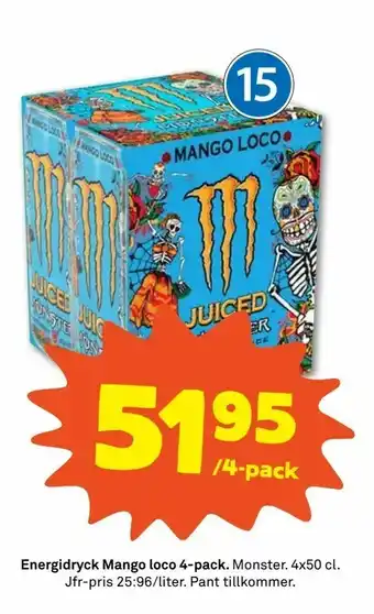 Stora Coop Energidryck Mango loco 4-pack erbjuda
