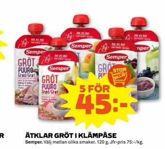 Ätklar gröt i klämpåse