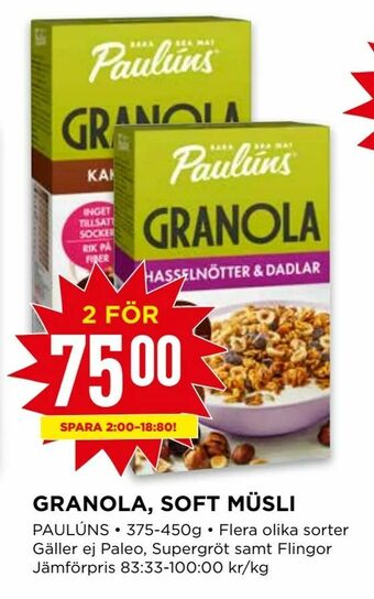 Willys Granola, soft müsli erbjuda