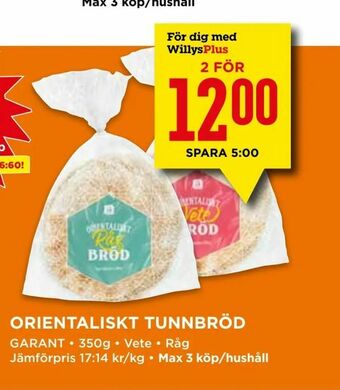 Willys Orientaliskt tunnbröd erbjuda