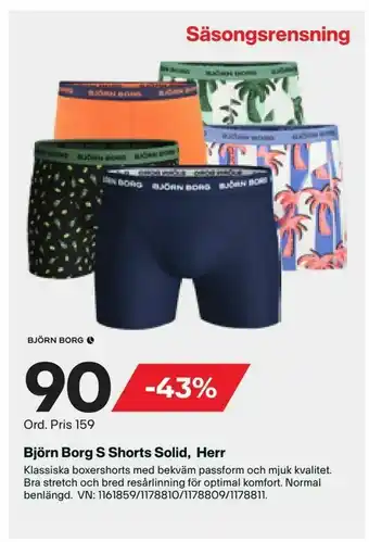 XXL Björn Borg S Shorts Solid, Herr erbjuda
