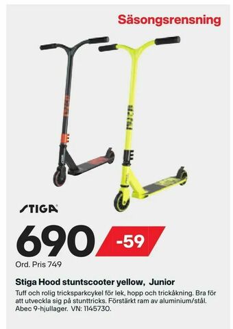XXL Stiga Hood stuntscooter yellow, Junior erbjuda