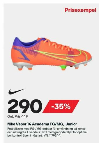 XXL Nike Vapor 14 Academy FG/MG, Junior erbjuda